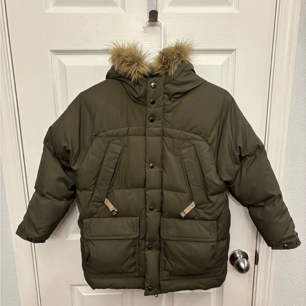Olive Green Puffer Jacket with Faux Fur Hood